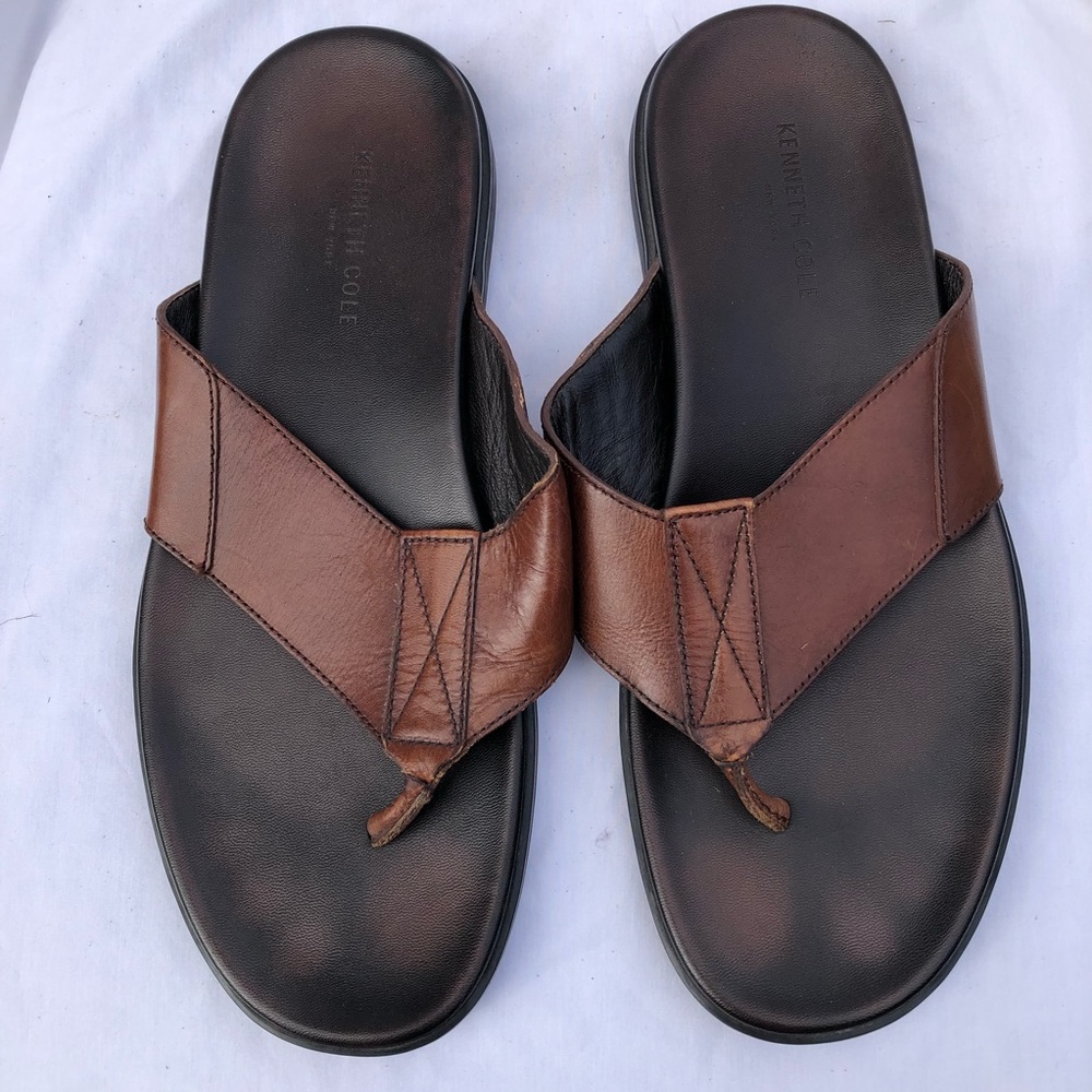 Kenneth Cole Hi-Lite Leather Flip Flops Size 12